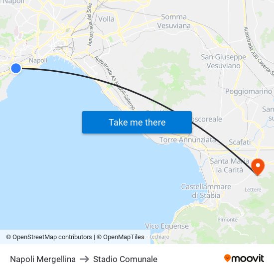 Napoli Mergellina to Stadio Comunale map