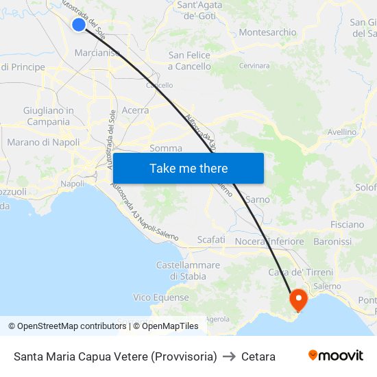 Santa Maria Capua Vetere (Provvisoria) to Cetara map
