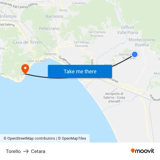 Torello to Cetara map