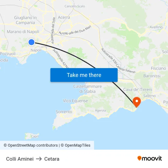 Colli Aminei to Cetara map