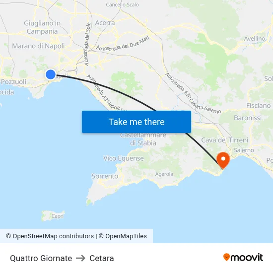 Quattro Giornate to Cetara map