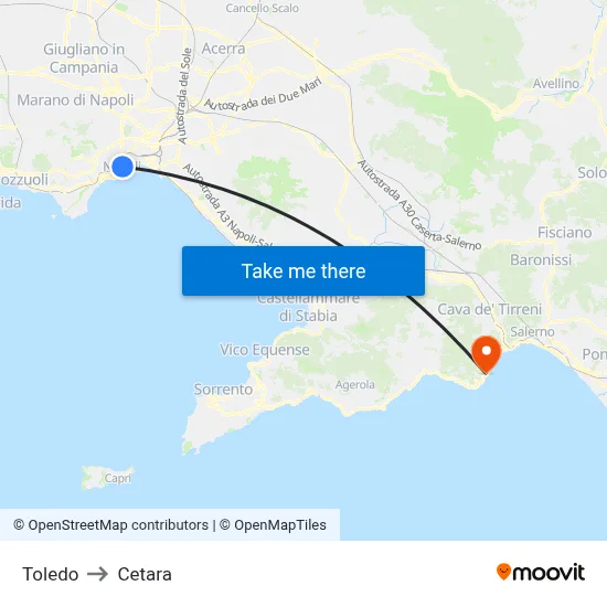 Toledo to Cetara map