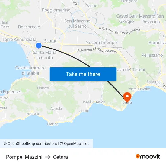Pompei Mazzini to Cetara map