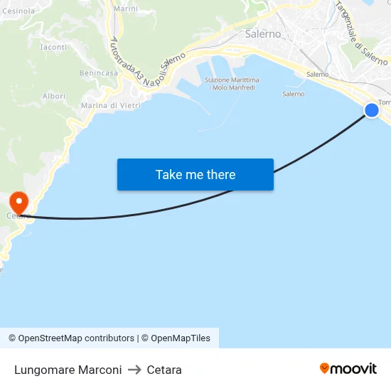 Marconi Waterfront to Cetara map