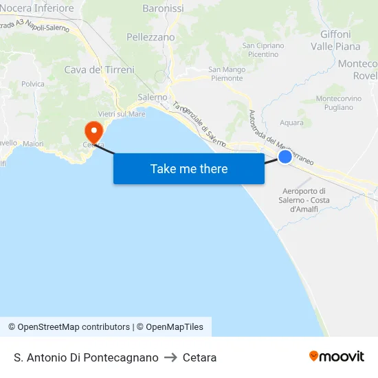 St. Anthony of Pontecagnano to Cetara map