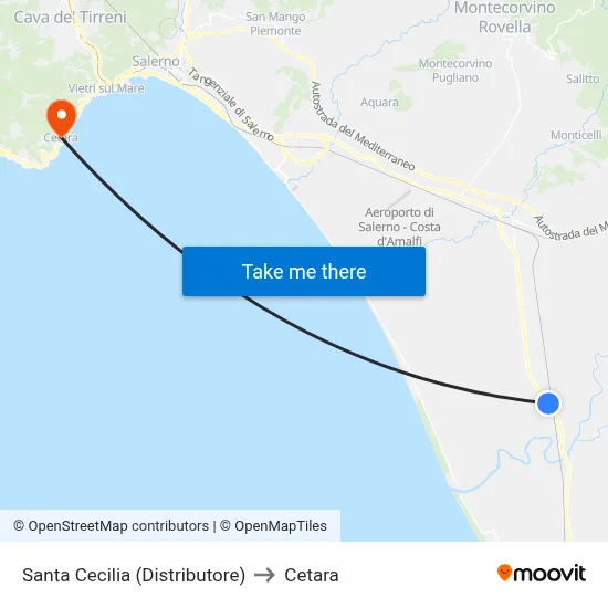 Santa Cecilia (Gas Station) to Cetara map