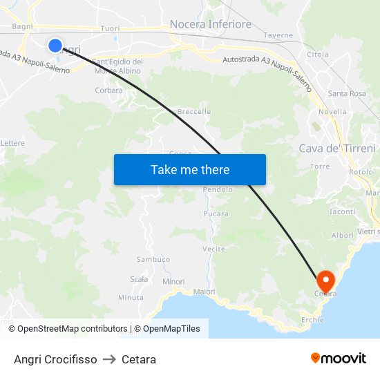 Angri Crocifisso to Cetara map