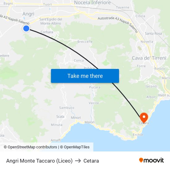 Angri Monte Taccaro (Liceo) to Cetara map