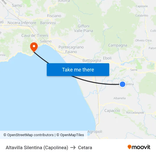 Altavilla Silentina (Terminal) to Cetara map