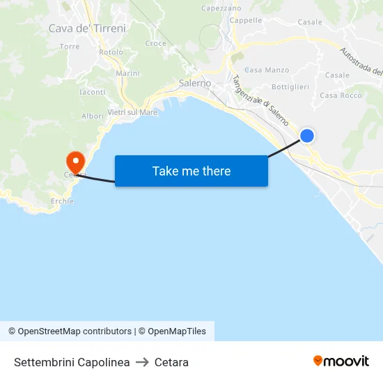 Settembrini Terminal to Cetara map