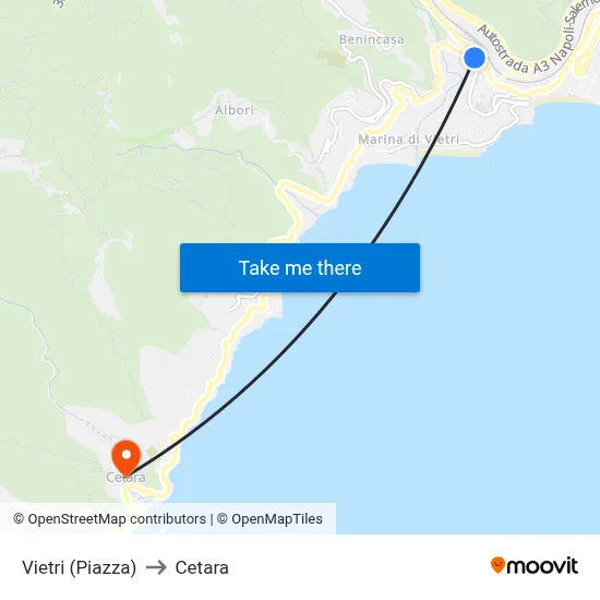 Vietri (Square) to Cetara map