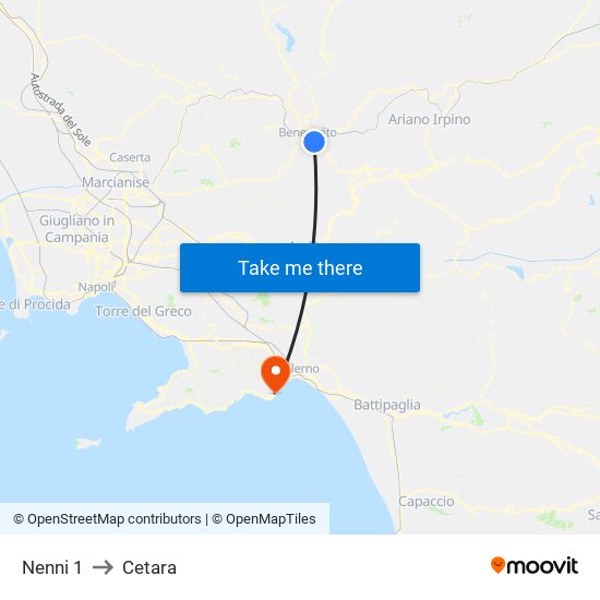 Nenni 1 to Cetara map