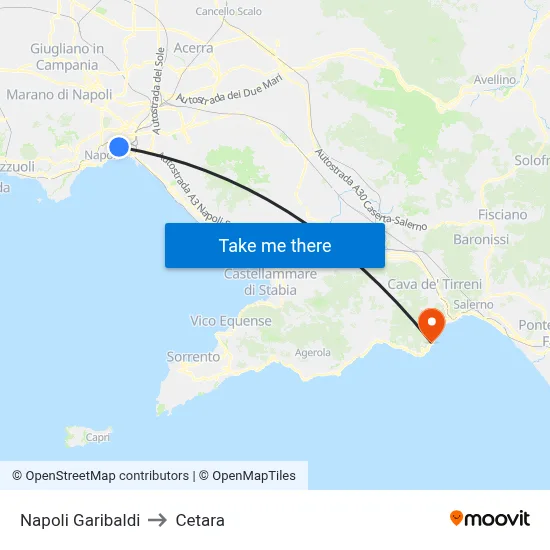 Naples Garibaldi to Cetara map