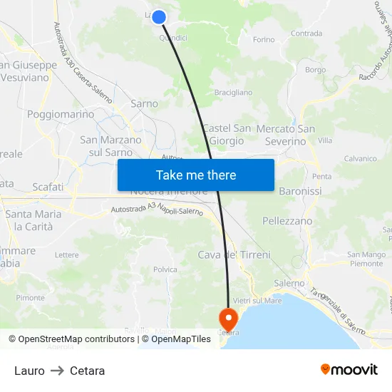 Lauro to Cetara map