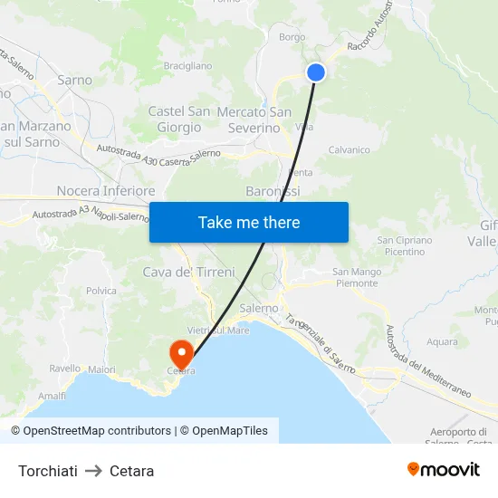 Torchiati to Cetara map