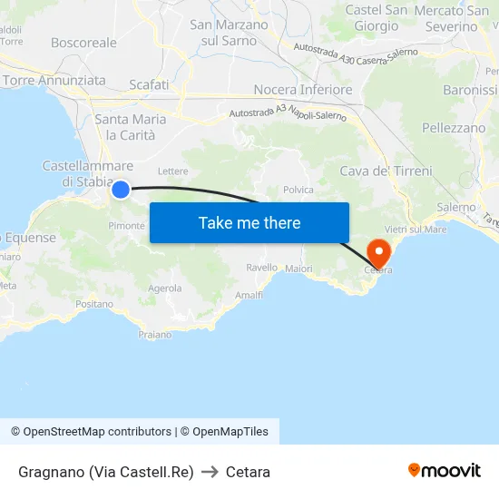 Gragnano (Castellammare Road) to Cetara map