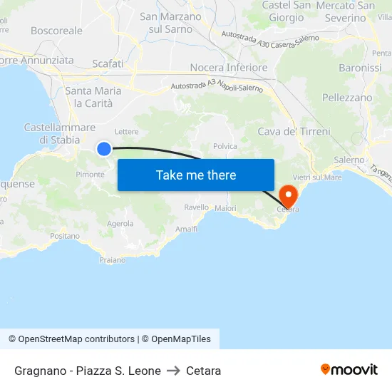 Gragnano - Saint Leone Square to Cetara map