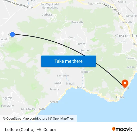 Lettere (Center) to Cetara map
