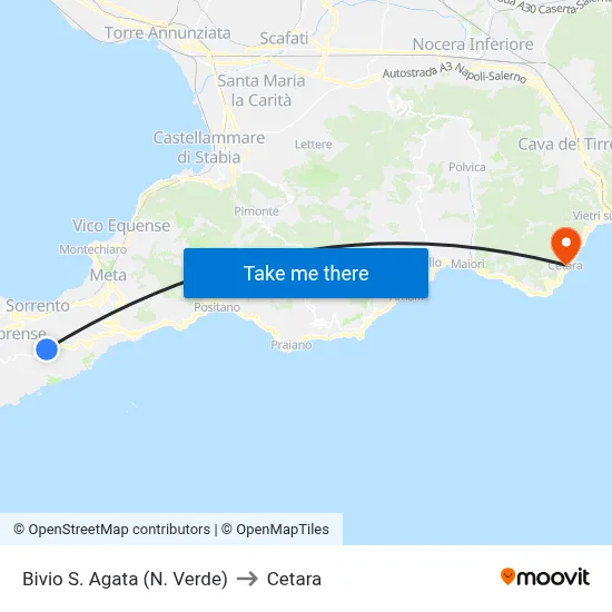 Bivio S. Agata (N. Verde) to Cetara map
