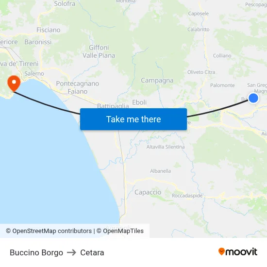 Buccino Borgo to Cetara map