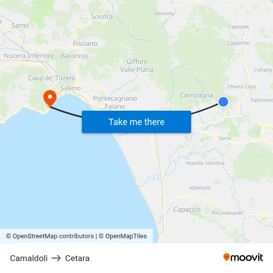 Camaldoli to Cetara map