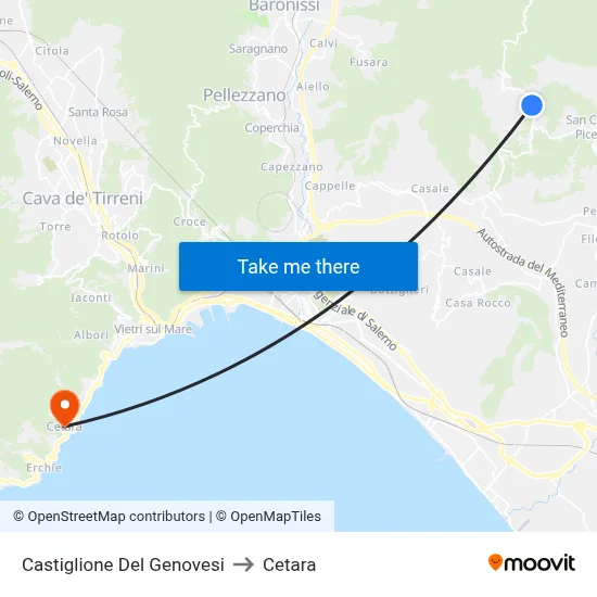 Castiglione Del Genovesi to Cetara map