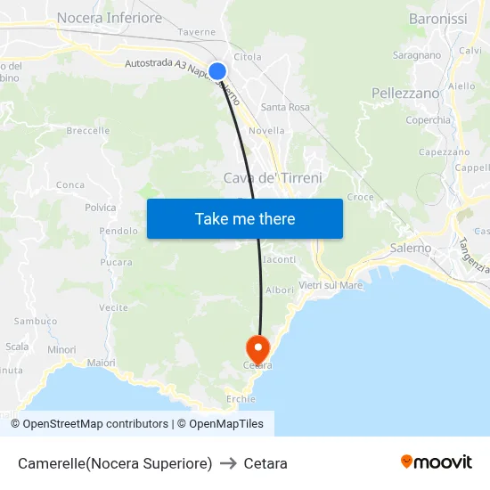 Camerelle (Nocera Superiore) to Cetara map