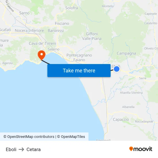 Eboli to Cetara map