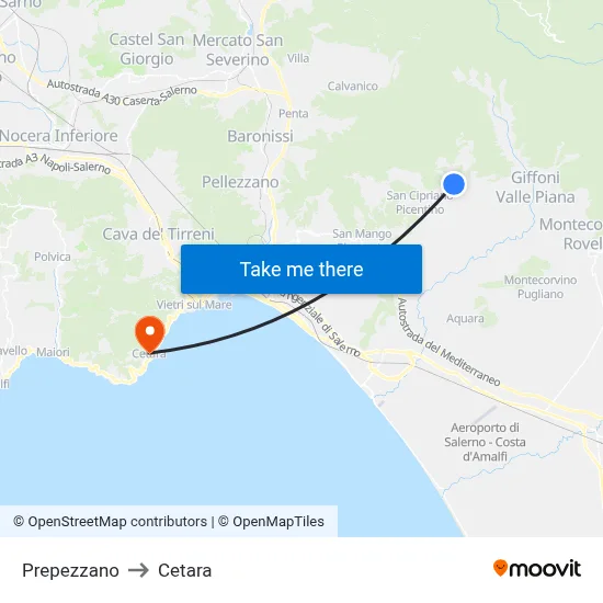 Prepezzano to Cetara map
