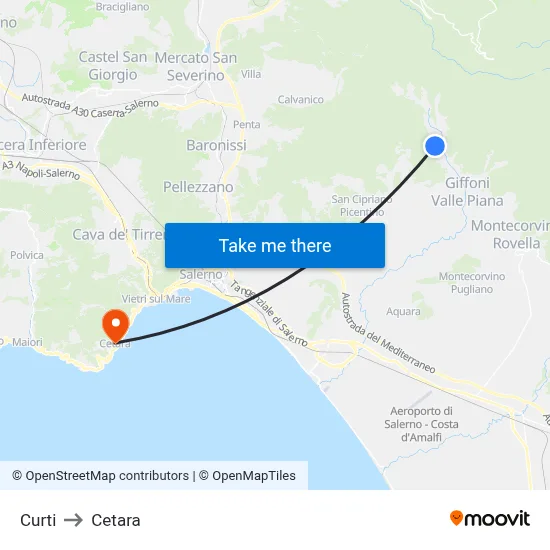 Curti to Cetara map
