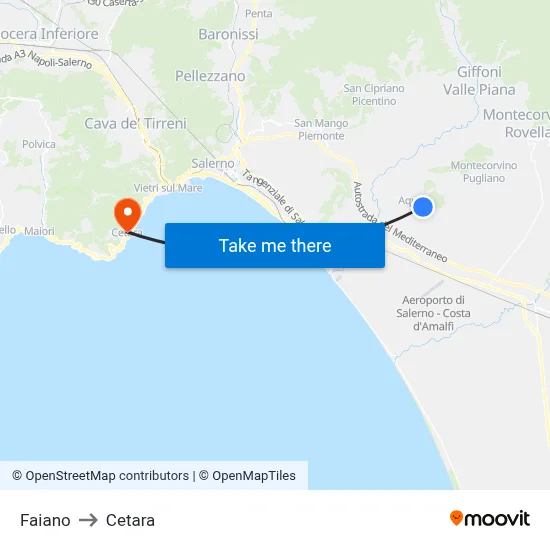 Faiano to Cetara map