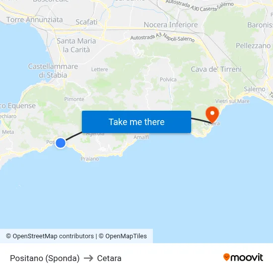 Positano (Bank) to Cetara map