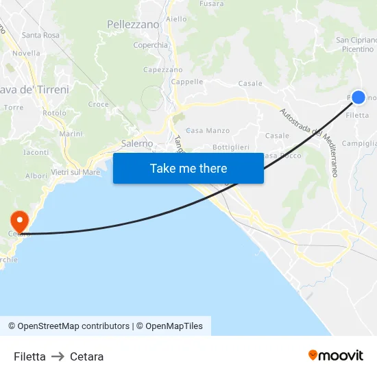 Filetta to Cetara map