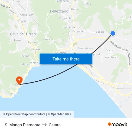S. Mango Piemonte to Cetara map