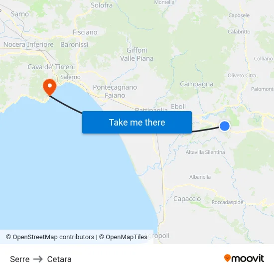 Greenhouses to Cetara map