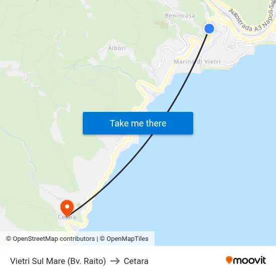 Vietri Sul Mare (Raito Junction) to Cetara map