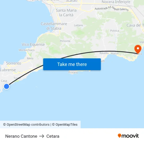 Nerano Cantone to Cetara map