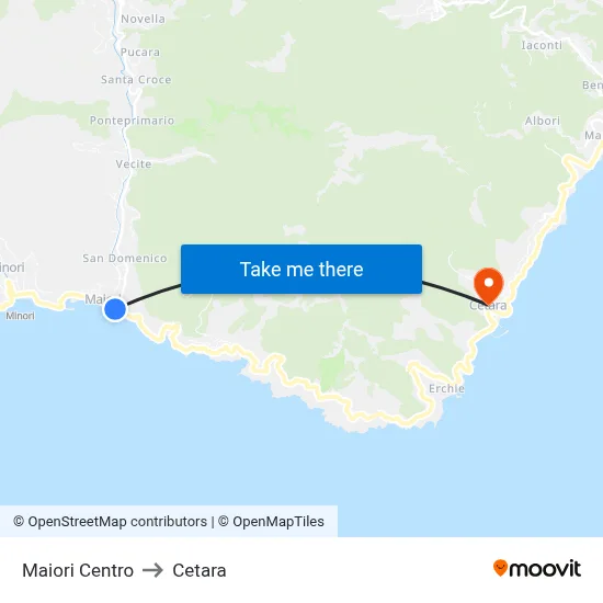 Maiori Center to Cetara map