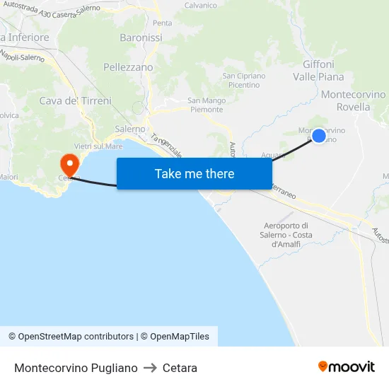 Montecorvino Pugliano to Cetara map