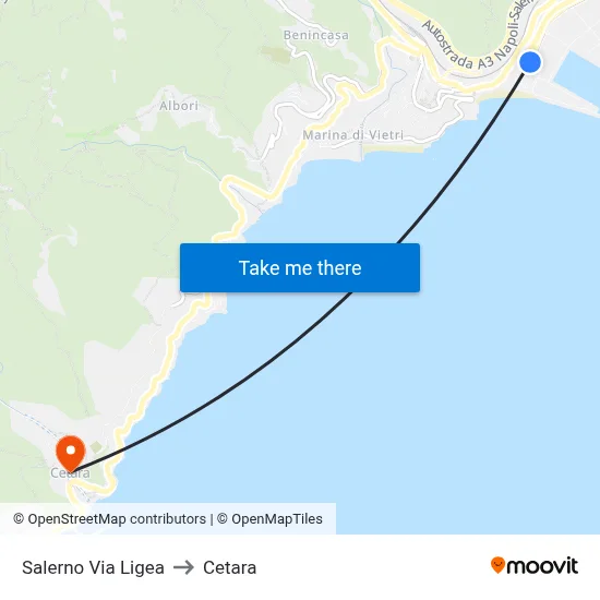 Salerno Via Ligea to Cetara map
