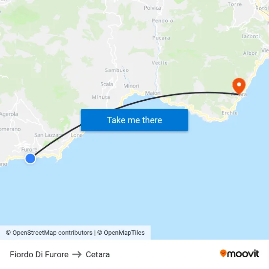 Furore Fjord to Cetara map