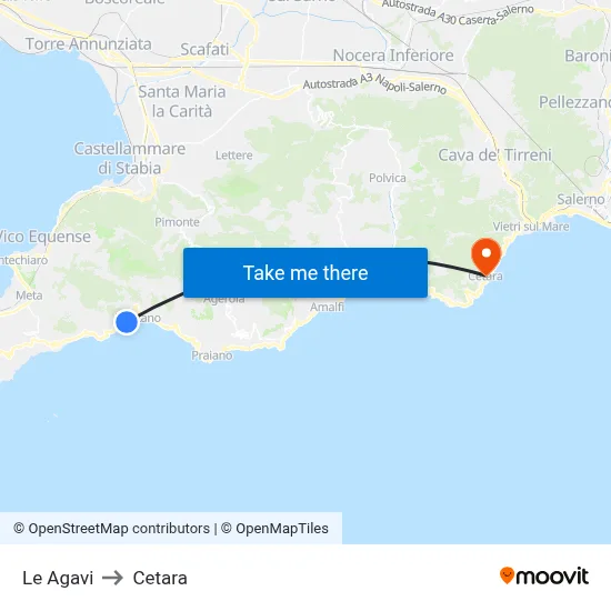 Le Agavi to Cetara map