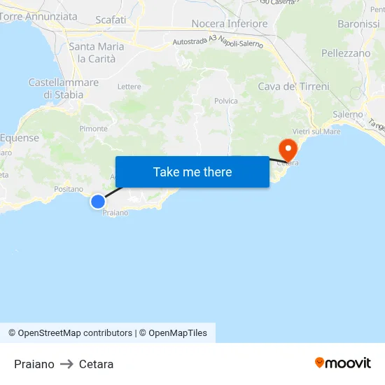 Praiano to Cetara map