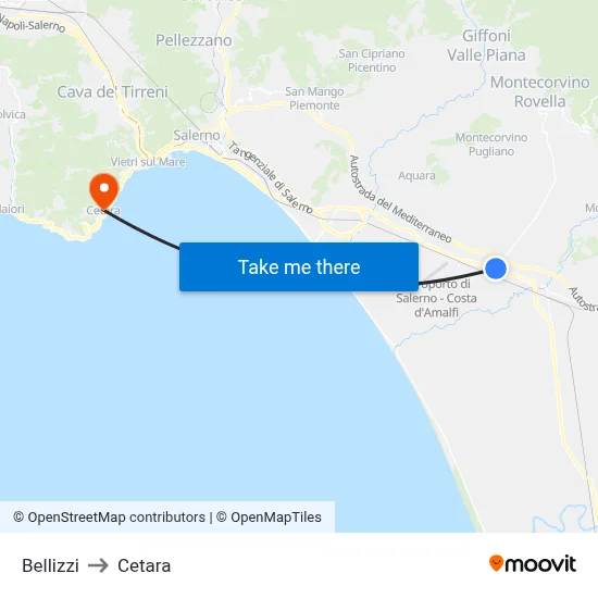 Bellizzi to Cetara map