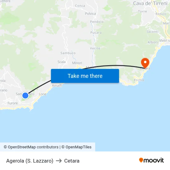 Agerola (St. Lazarus) to Cetara map