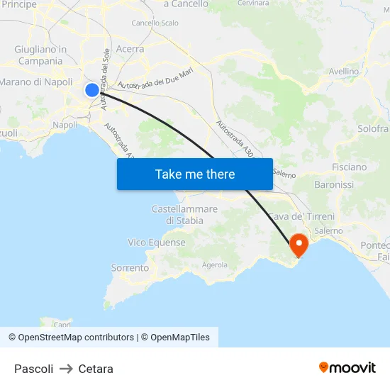 Pascoli to Cetara map