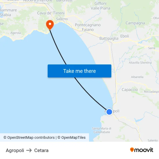Agropoli to Cetara map