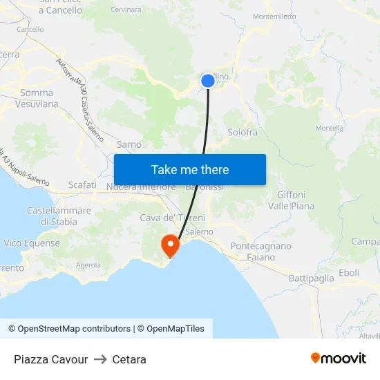 Cavour Square to Cetara map