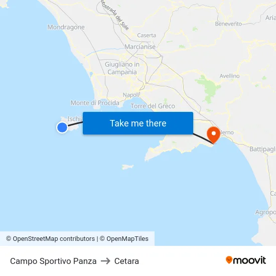 Campo Sportivo Panza to Cetara map