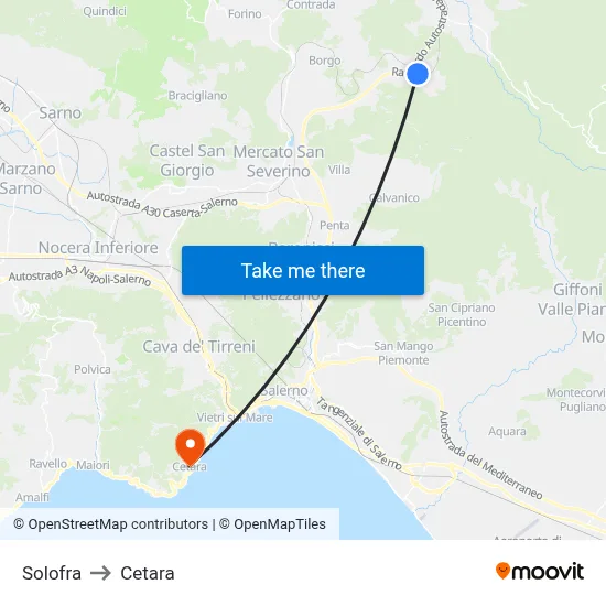 Solofra to Cetara map